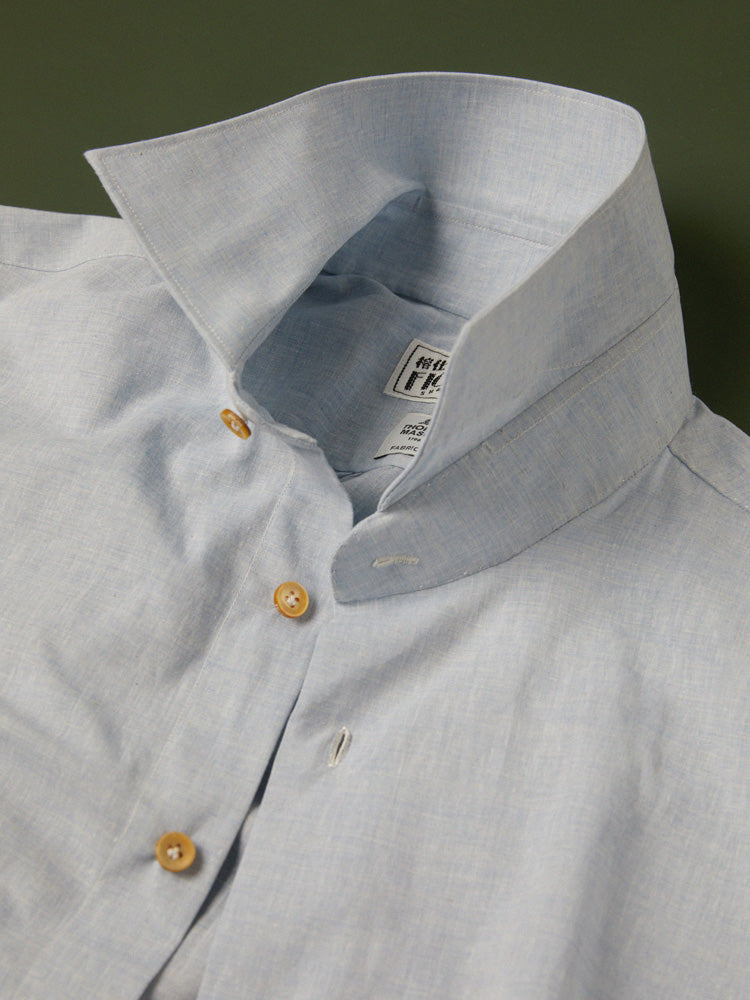 Neapolitan Cotton/Linen Spread Collar Handcrafted Shirt - Dusty Blue/Thomas Mason