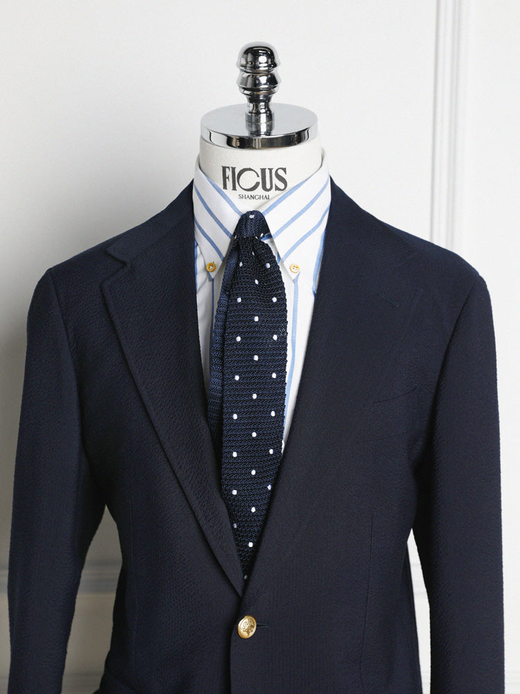 Navy Wool Seersucker Blazer – Marzotto
