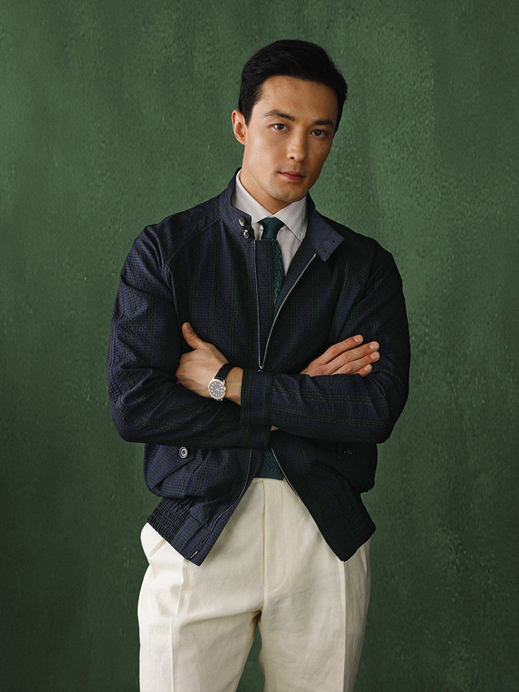 Wool Seersucker Golf Jacket 019 – Navy Pinstripe / Caccioppoli