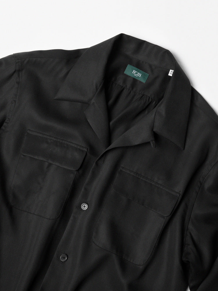Havana Camp Collar Long Sleeve Shirt - Cotton Linen Tencel/Black
