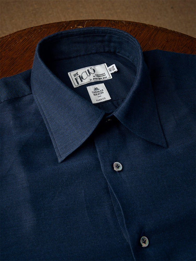Neapolitan Cotton/Cashmere Handcrafted Shirt - Navy/Thomas Mason
