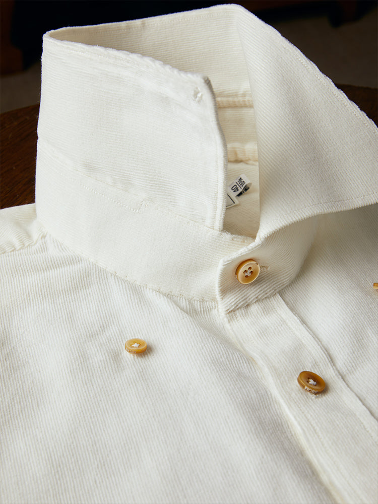 Neapolitan Sea Island Cotton Corduroy Handcrafted Shirt - White/Thomas Mason