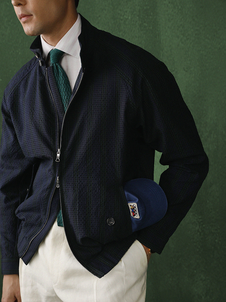 Wool Seersucker Golf Jacket 019 – Navy Pinstripe / Caccioppoli