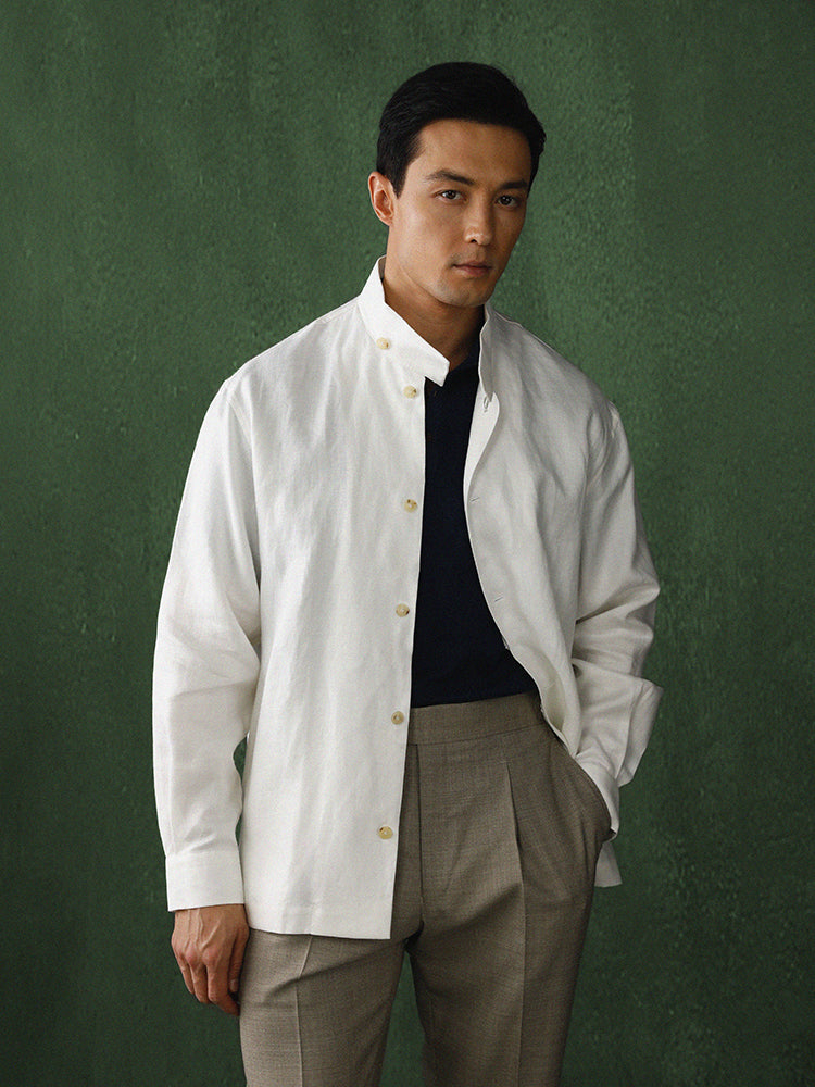 Mandarin Collar Linen Shanghai Shirt Jacket