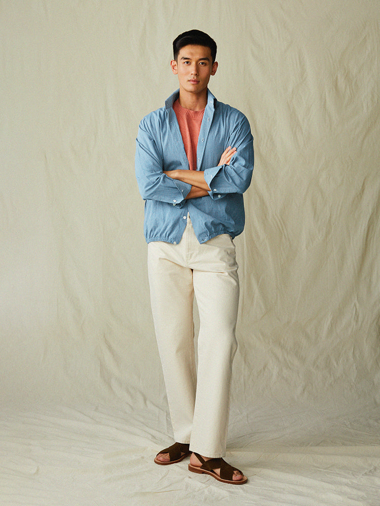 Chambray Belted Shirt Jacket - Dusty Blue