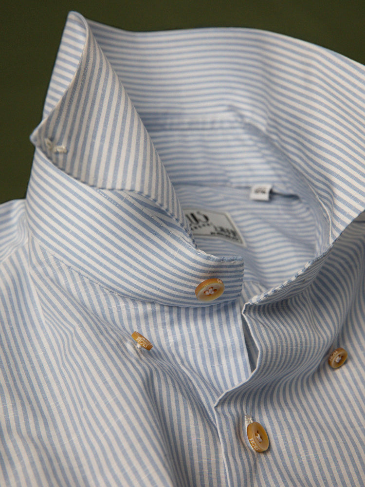 Neapolitan Cotton/Linen Stripe Handcrafted Shirt - Light Blue/Canclini