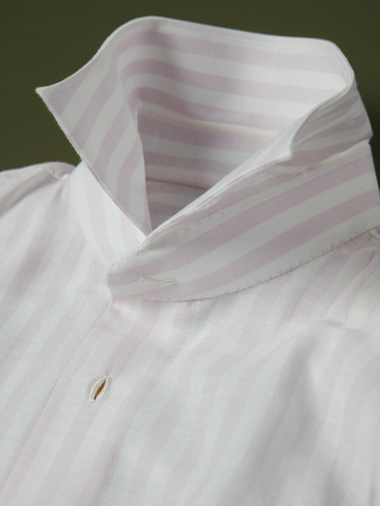 Neapolitan Cotton Wide Stripe Spread Collar Handcrafted Shirt - Pink & White/Piero Tonella