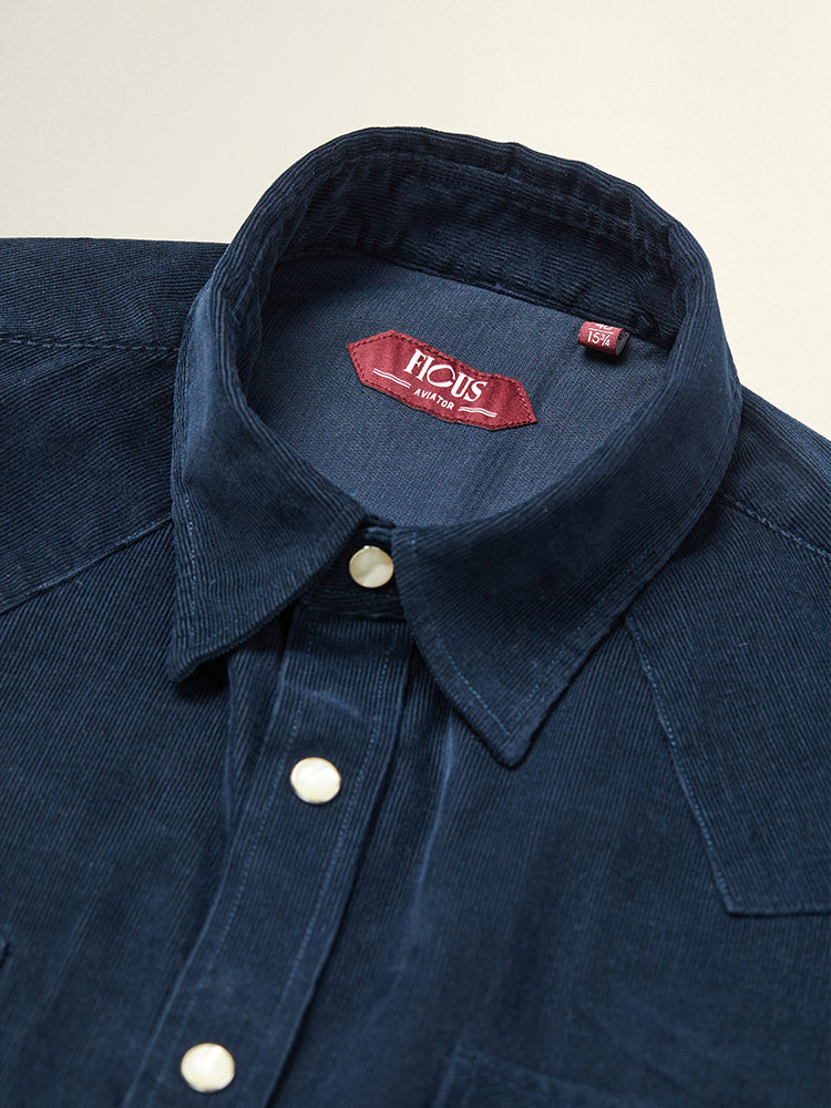 Washed Corduroy Western Shirt - Navy
