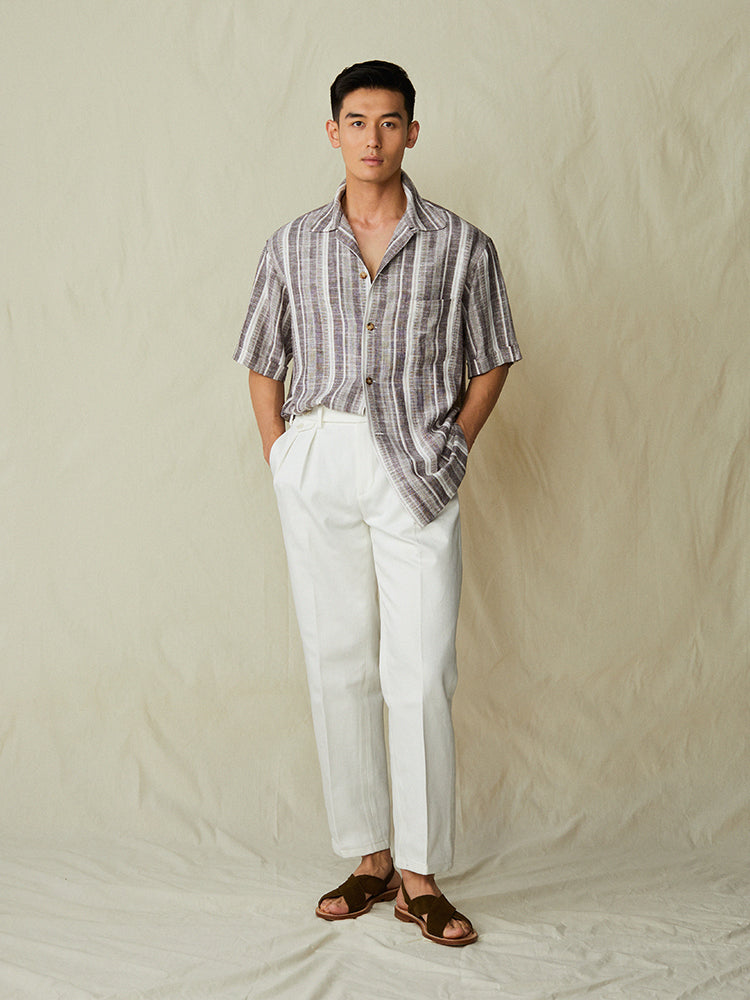 Tailored Denim Double-Pleated White Denim