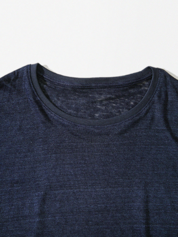 PREMIÈRE Linen Short-Sleeved T-shirt In Navy