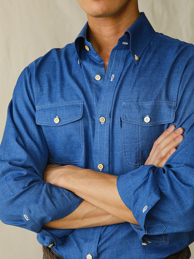 Denim Button-Down Handcrafted Shirt - Carlo Riva