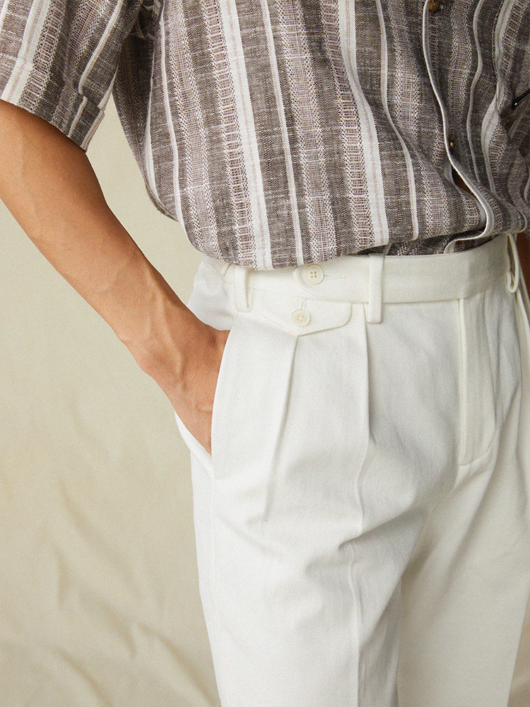 Tailored Denim Double-Pleated White Denim