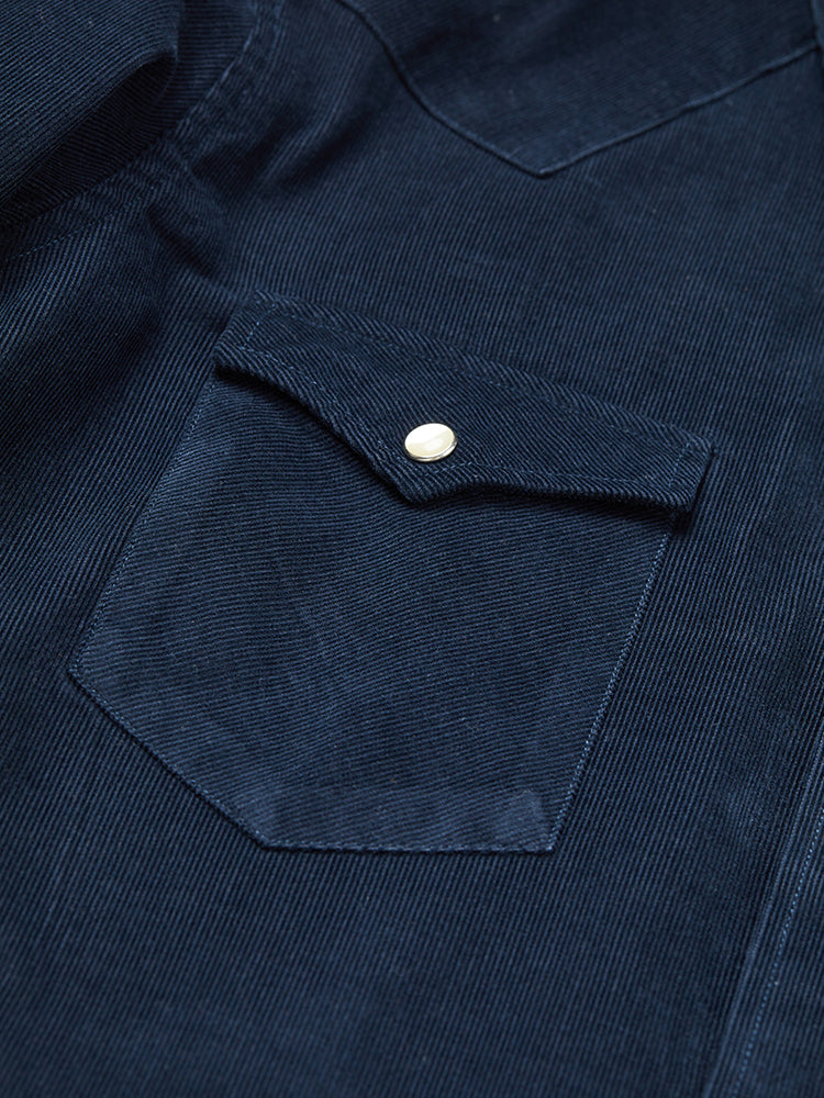 Washed Corduroy Western Shirt - Navy