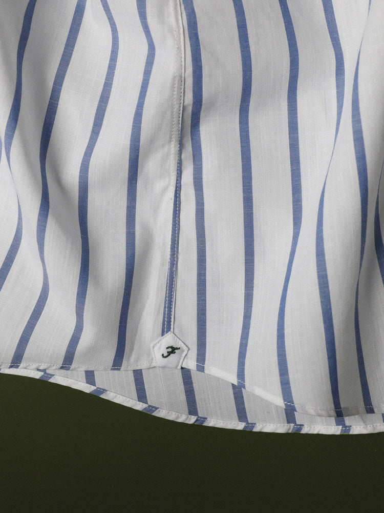 Cotton Wide Stripe Handcrafted Shirt - White & Blue/Piero Tonella