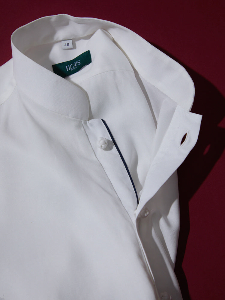 White Cotton/ Linen/ Tencel Pullover Shanghai Shirt
