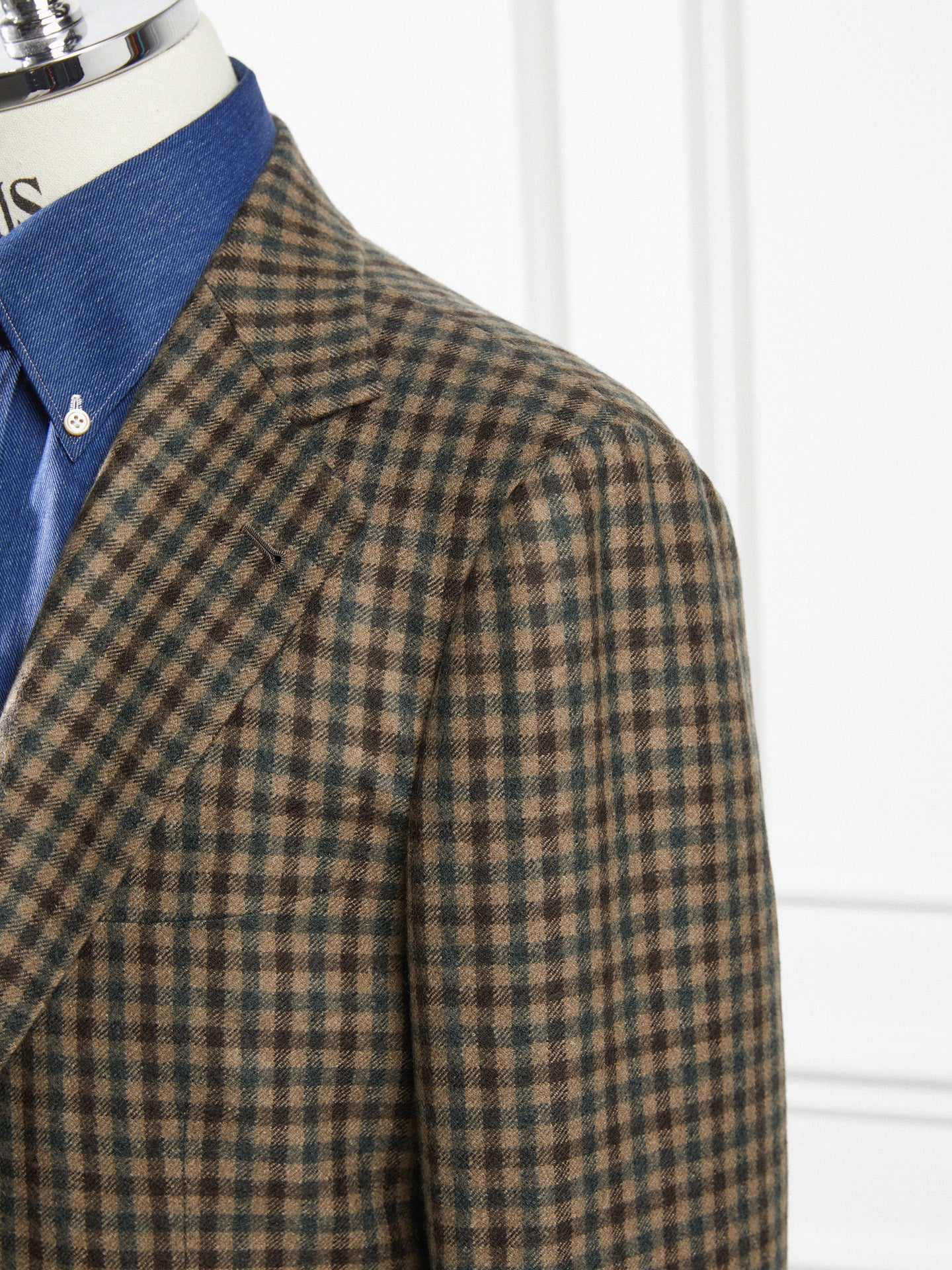 Brown-Green Twill Check Cashmere Handmade Tailored Jacket - Tallia