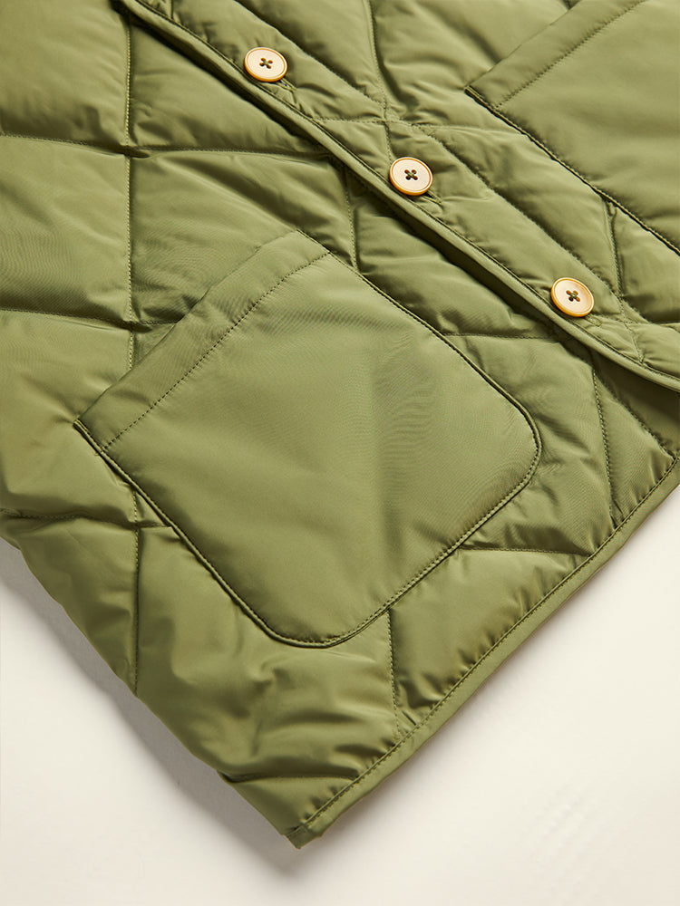 Diamond Quilted Down Vest - Olive