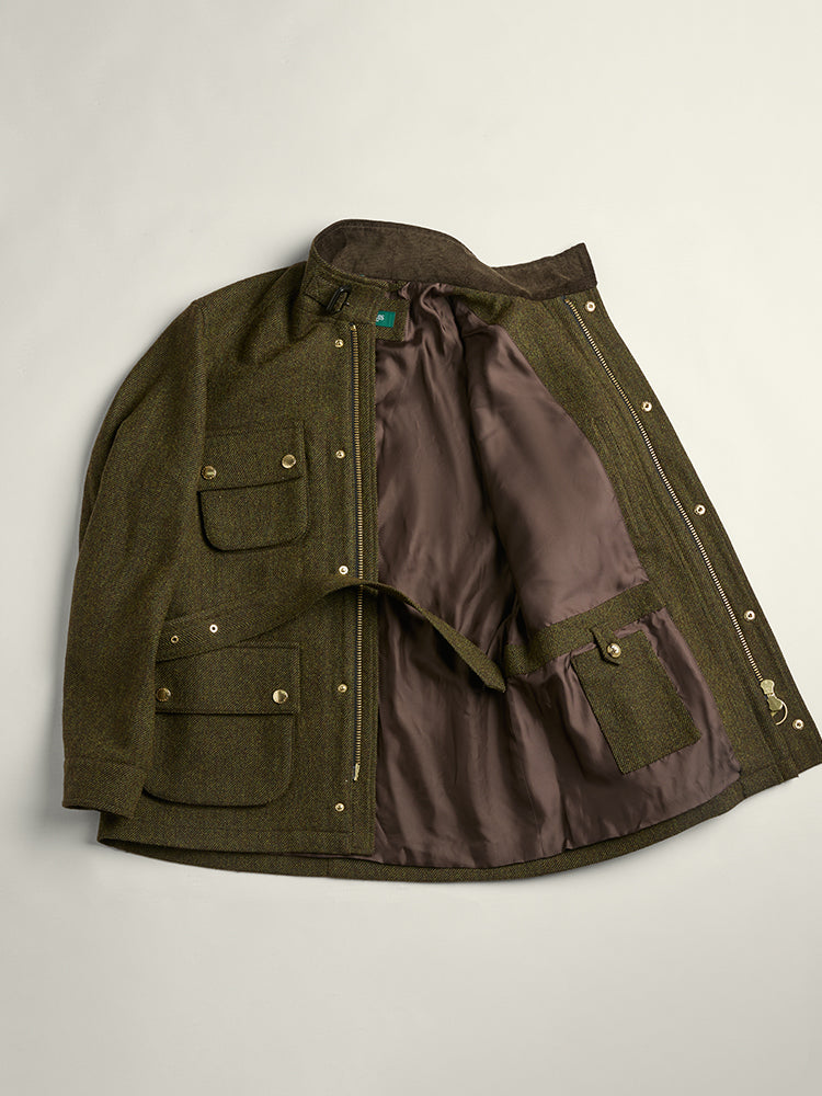 Four-pocket Herringbone Tweed Biker Jacket - Olive Green