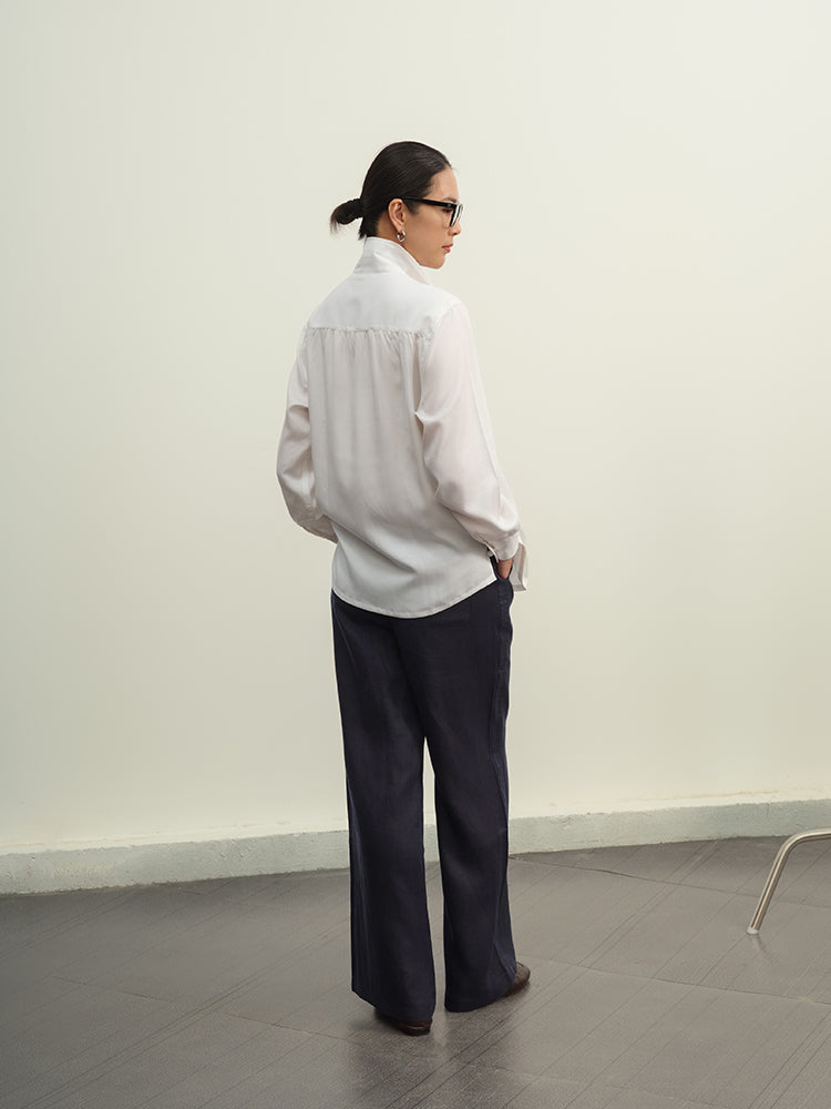 White Camp Collar Frogged Handcrafted Shirt - Women's