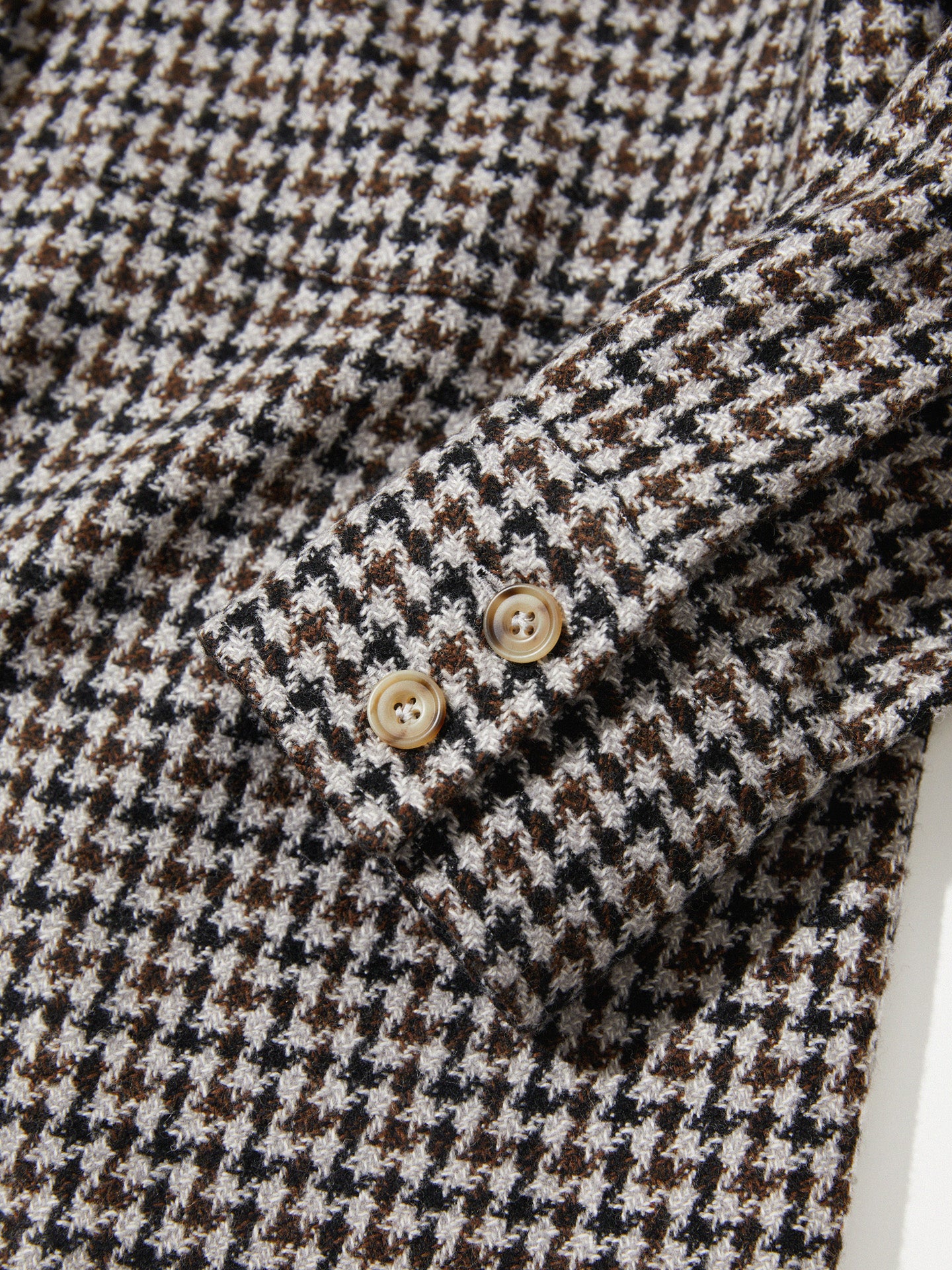 Brown and Black Houndstooth Wool Shirt Jacket -  Yunsa