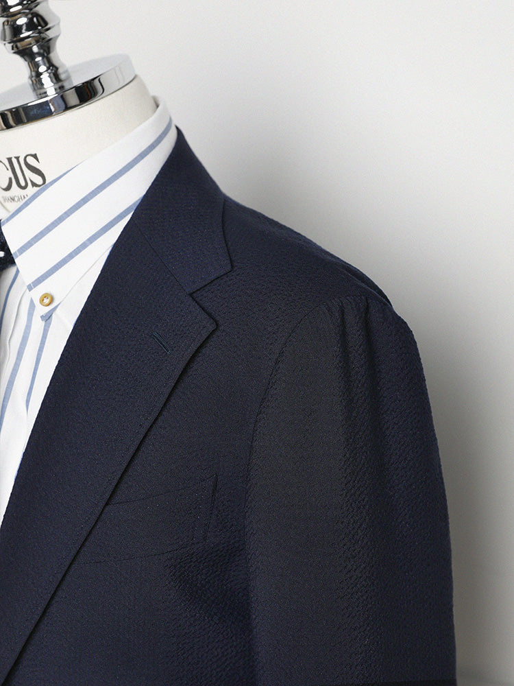 Navy Wool Seersucker Blazer – Marzotto