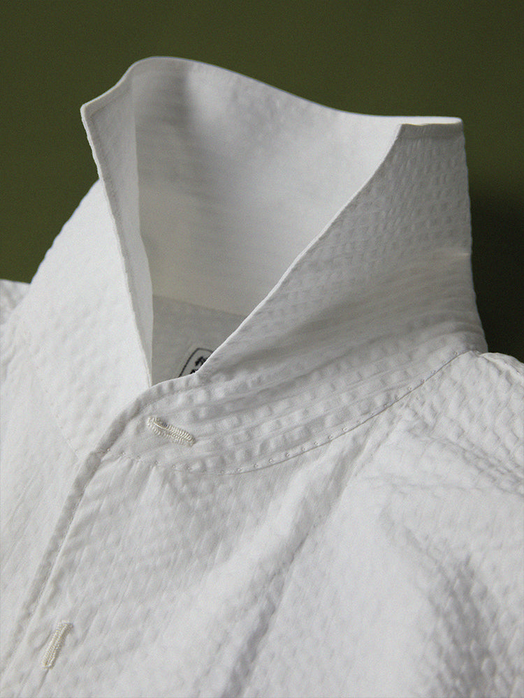 Cotton Seersucker Handcrafted Polo Shirt - White/Thomas Mason