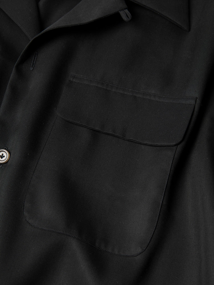 Havana Camp Collar Long Sleeve Shirt - Cotton Linen Tencel/Black
