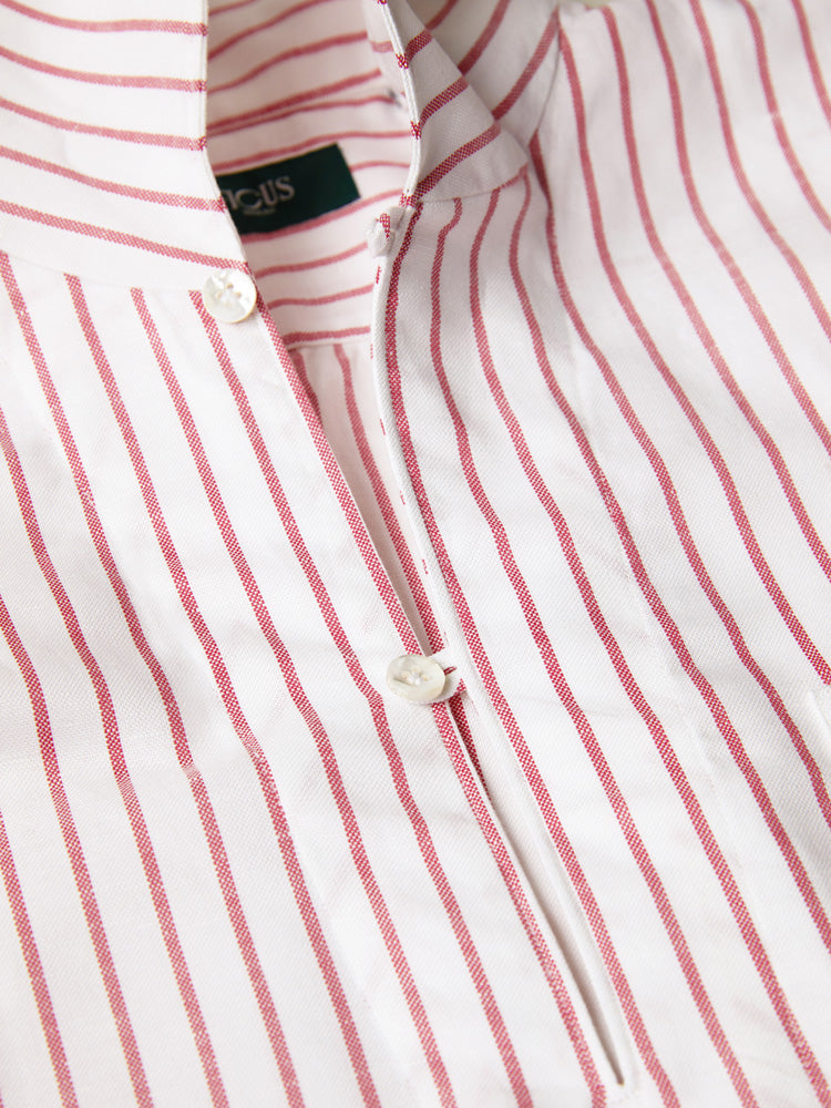 Cotton Linen One-Piece Collar Polo Pullover Shirt - Red & White (Unisex)
