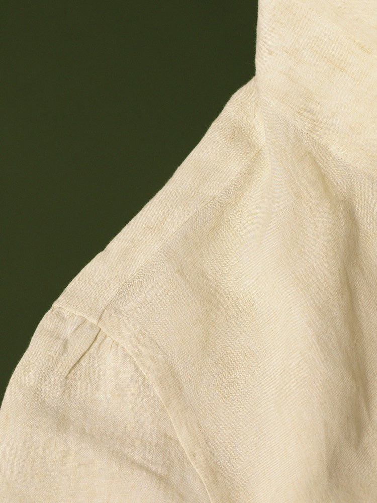 Linen Half One Piece Collar Handcrafted Shirt - Khaki/Albini