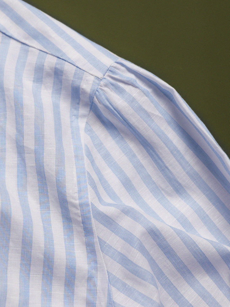 Broad Striped Spread Collar Handcrafted Shirt - White & Blue / Piero Tonella