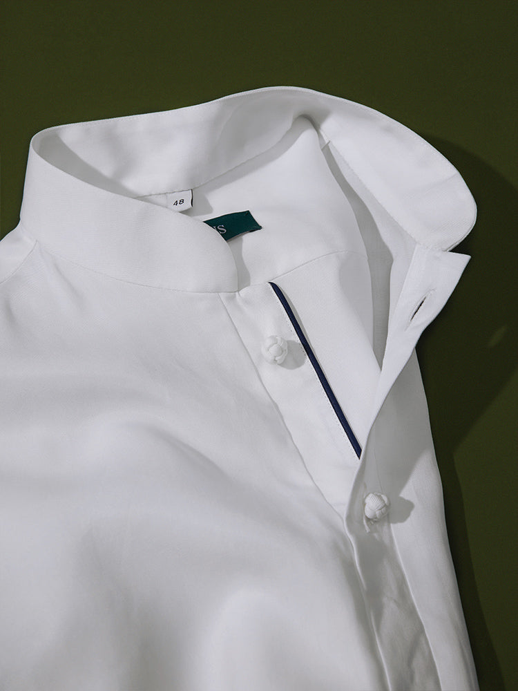 White Cotton/ Linen/ Tencel Pullover Shanghai Shirt