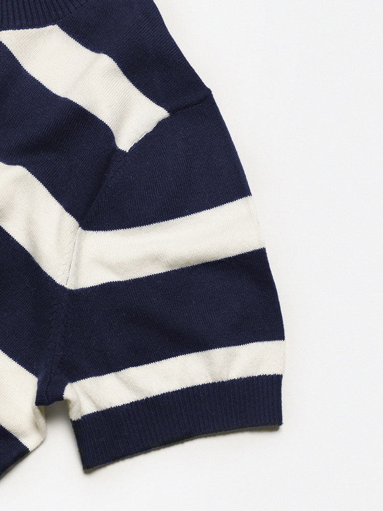 Cashco Cotton/Cashmere Knitted T- Shirt In Navy & White Stripes