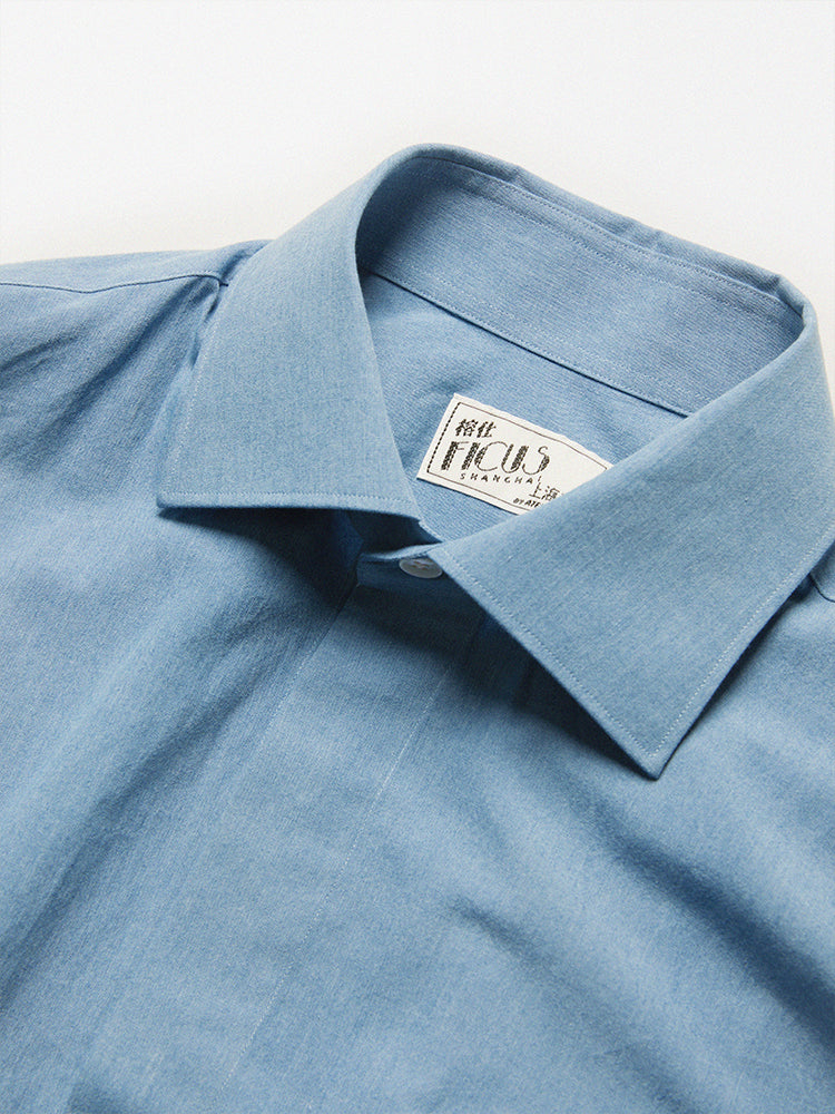 Chambray Belted Shirt Jacket - Dusty Blue