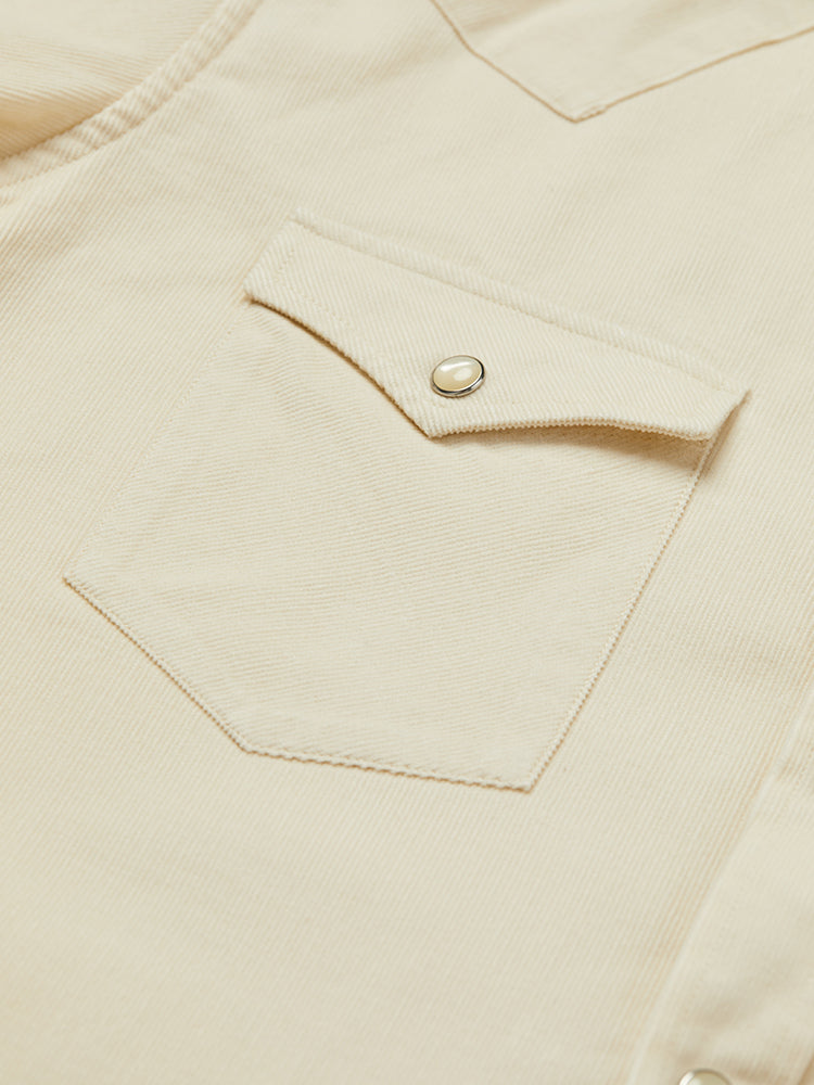 Washed Corduroy Western Shirt - Ecru