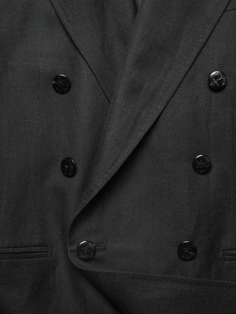 Wool-Linen Double-Breasted Blazer – Black Herringbone / Angelico