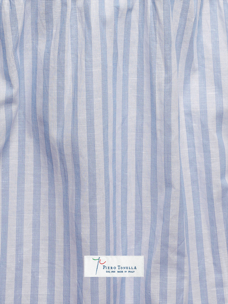 Broad Striped Spread Collar Handcrafted Shirt - White & Blue / Piero Tonella