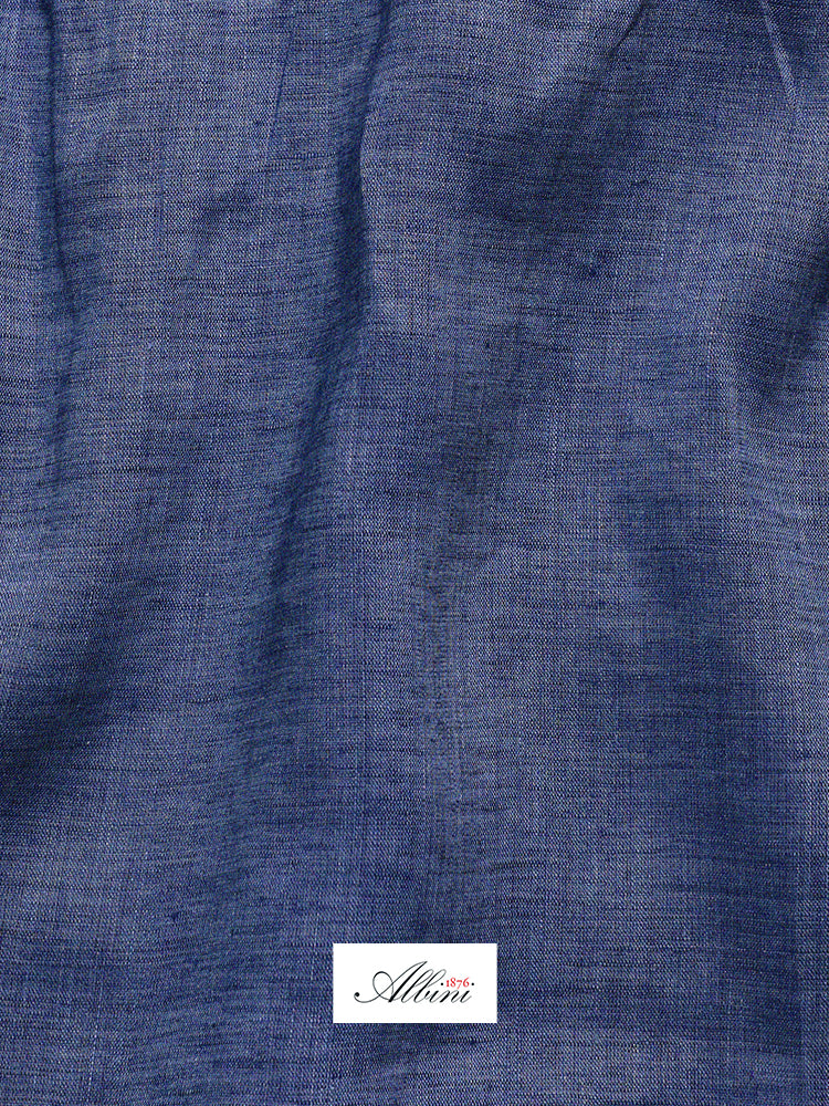 Linen Half One-Piece Collar Handcrafted Shirt - Navy / Albini