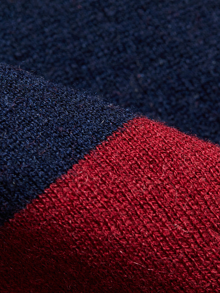 Wool/Cashmere Stripe LS Joint Polo - Navy/Red