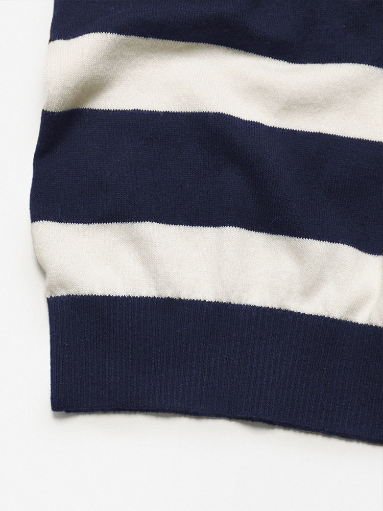 Cashco Cotton/Cashmere Knitted T- Shirt In Navy & White Stripes