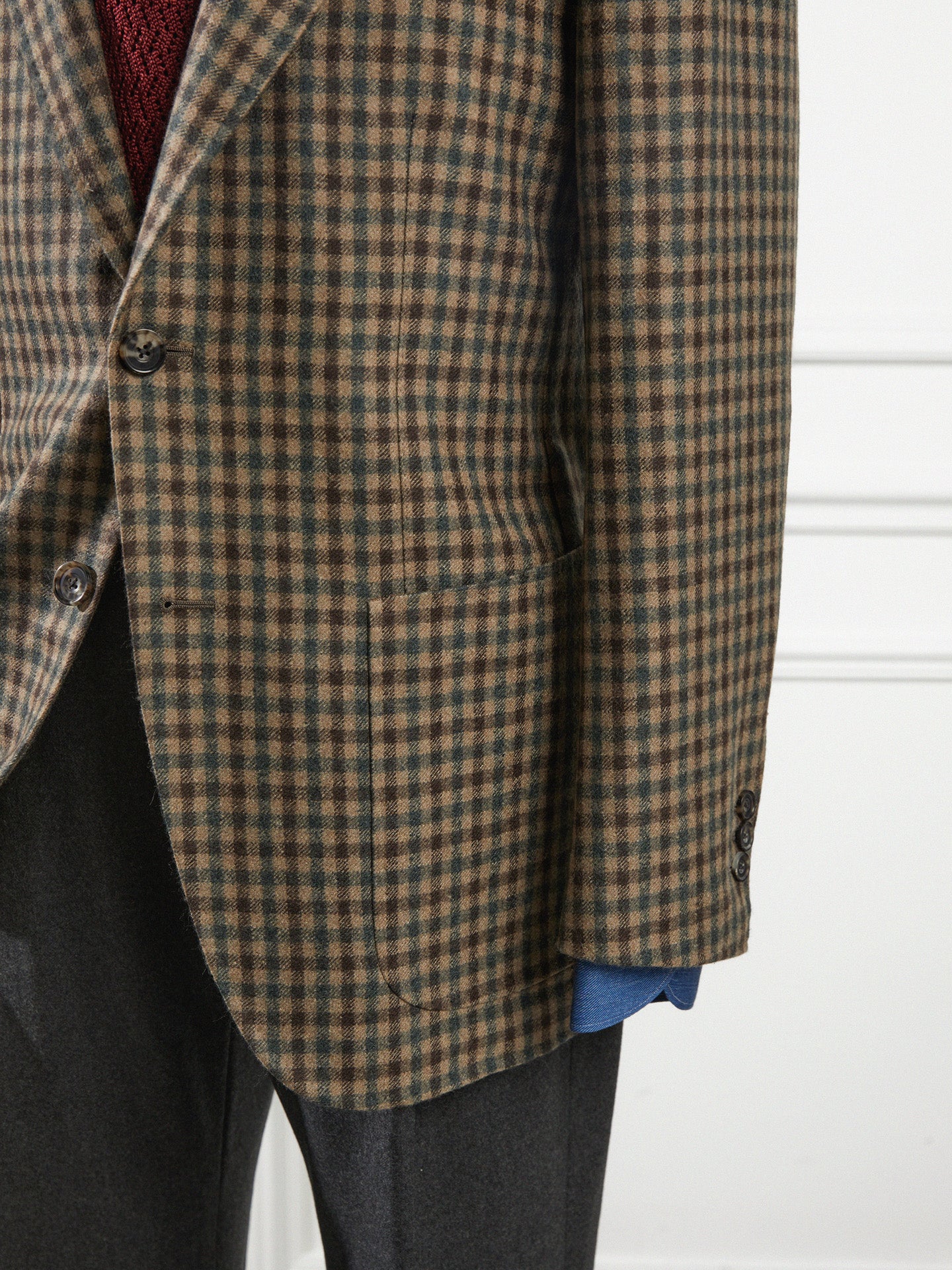 Brown-Green Twill Check Cashmere Handmade Tailored Jacket - Tallia