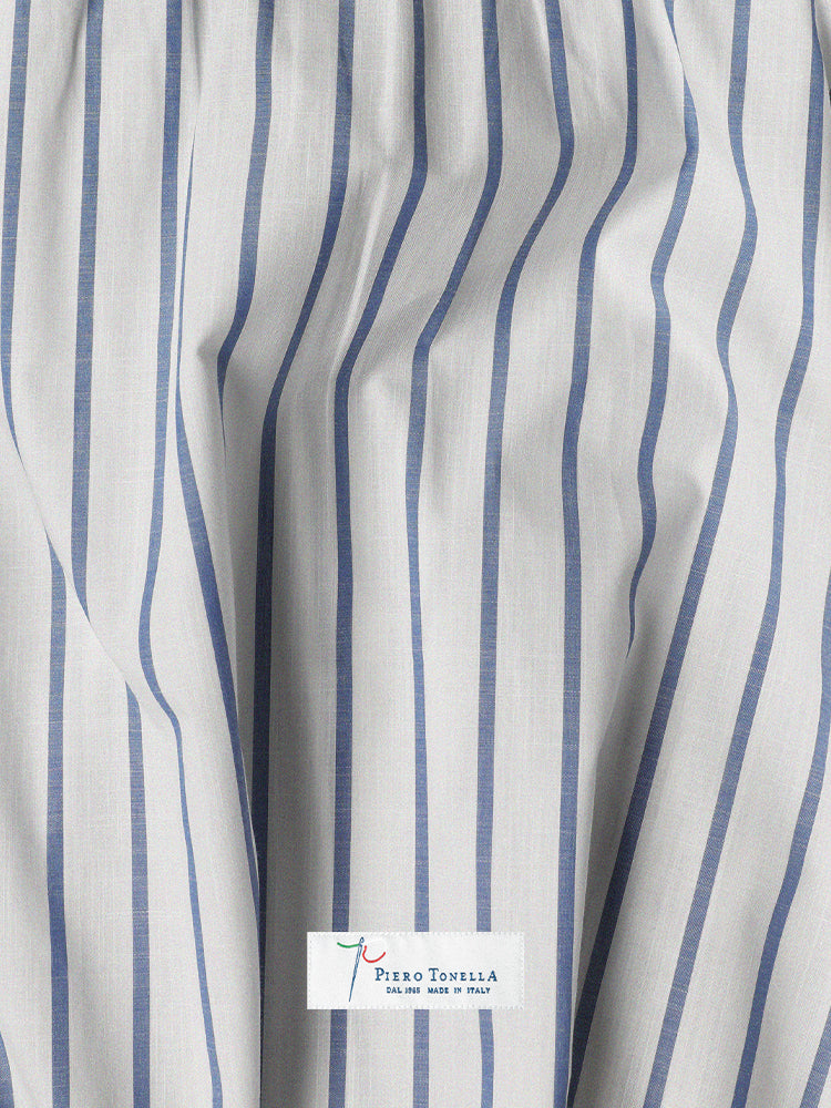 Cotton Wide Stripe Handcrafted Shirt - White & Blue/Piero Tonella