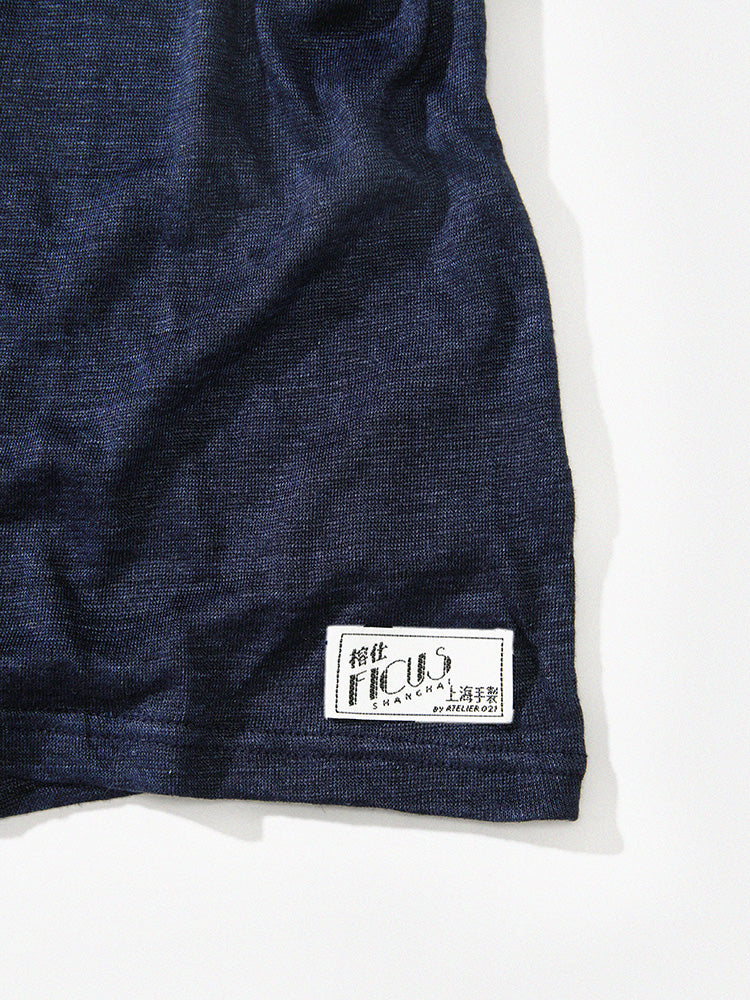 PREMIÈRE Linen Short-Sleeved T-shirt In Navy