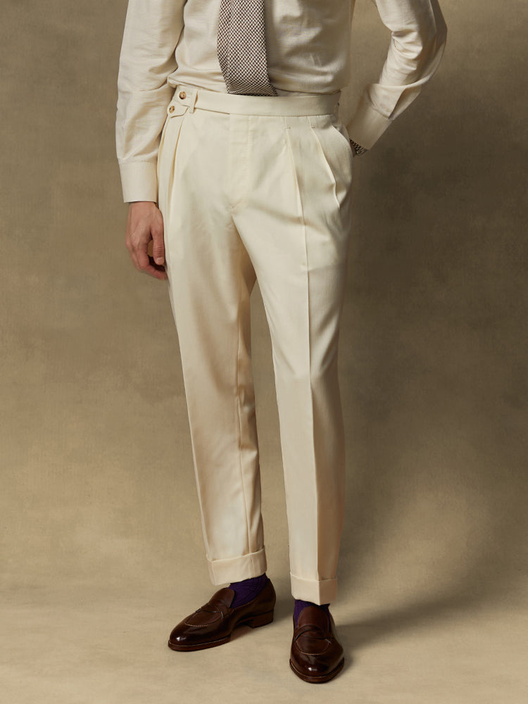 COTTON WAY MOVA Heavyweight Cotton Trousers - Loro Piana / White