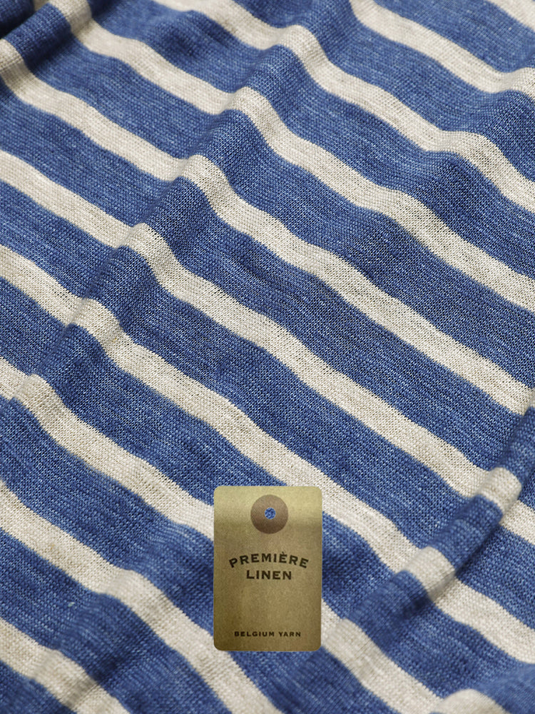 PREMIÈRE Linen Stripe Short-Sleeved T-shirt In Blue & White
