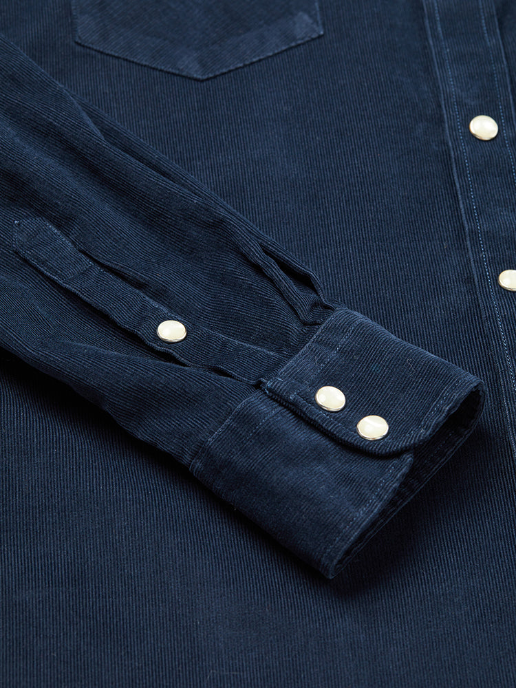 Washed Corduroy Western Shirt - Navy