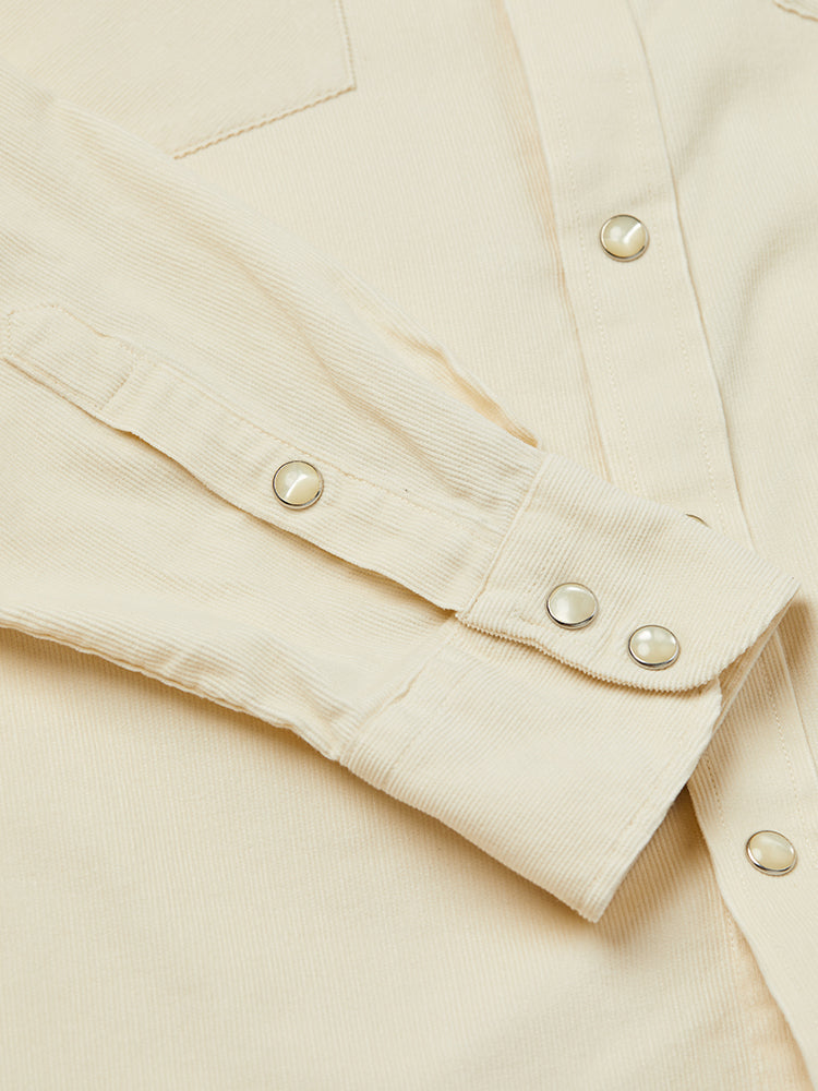 Washed Corduroy Western Shirt - Ecru