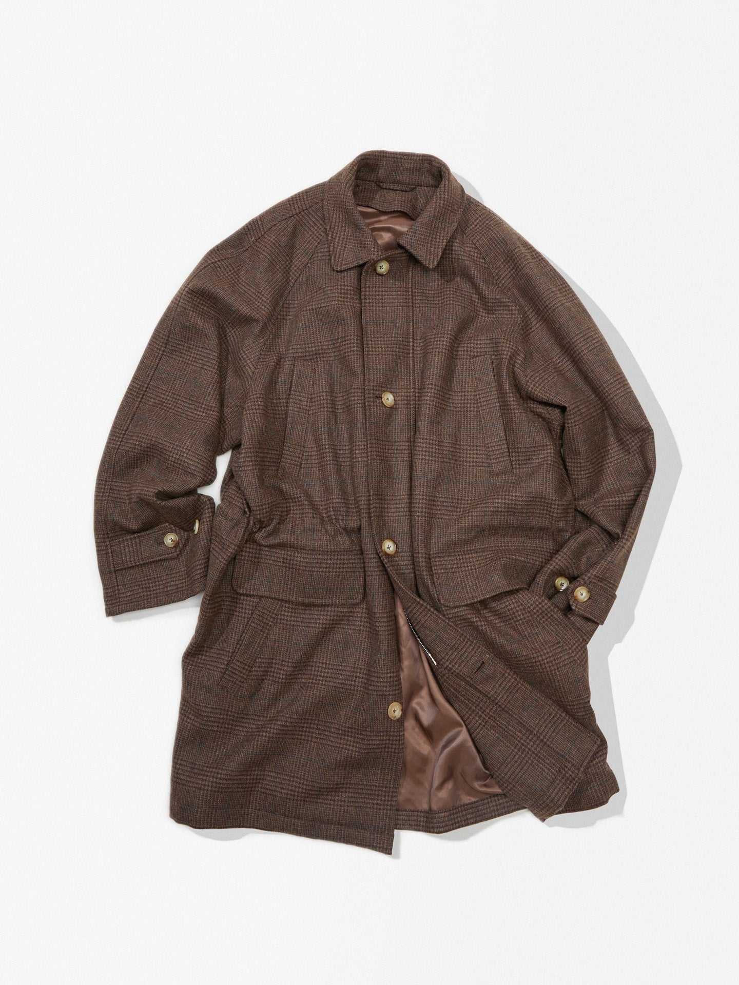 Brown Glen Check Wool Flannel  ‘Khingan’ Coat - Fox Brothers