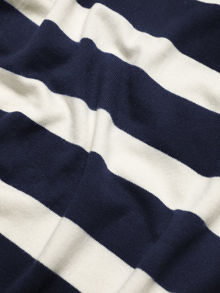 Cashco Cotton/Cashmere Knitted T- Shirt In Navy & White Stripes