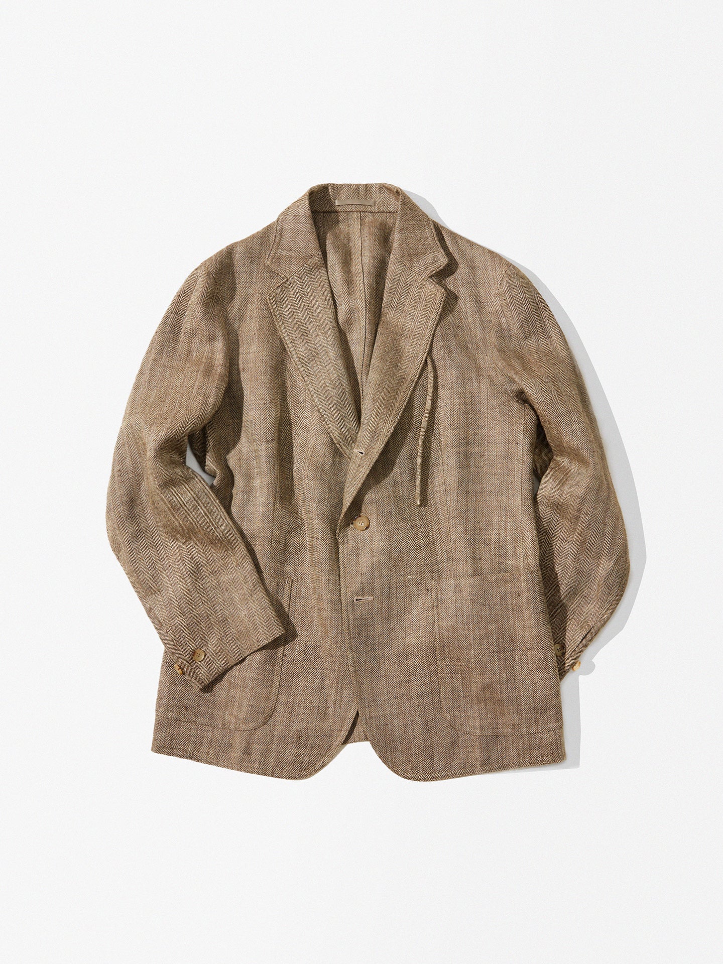 Coffee Herrinbone Linen/Silk Unstructured Oriental Blazer