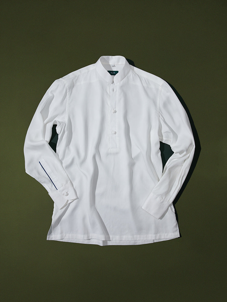 White Cotton/ Linen/ Tencel Pullover Shanghai Shirt